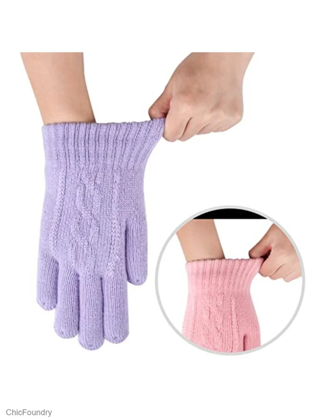 Kids Winter Knit Gloves 2 Pair Thermal Cable Knitted Mittens Fleece Lined Warm